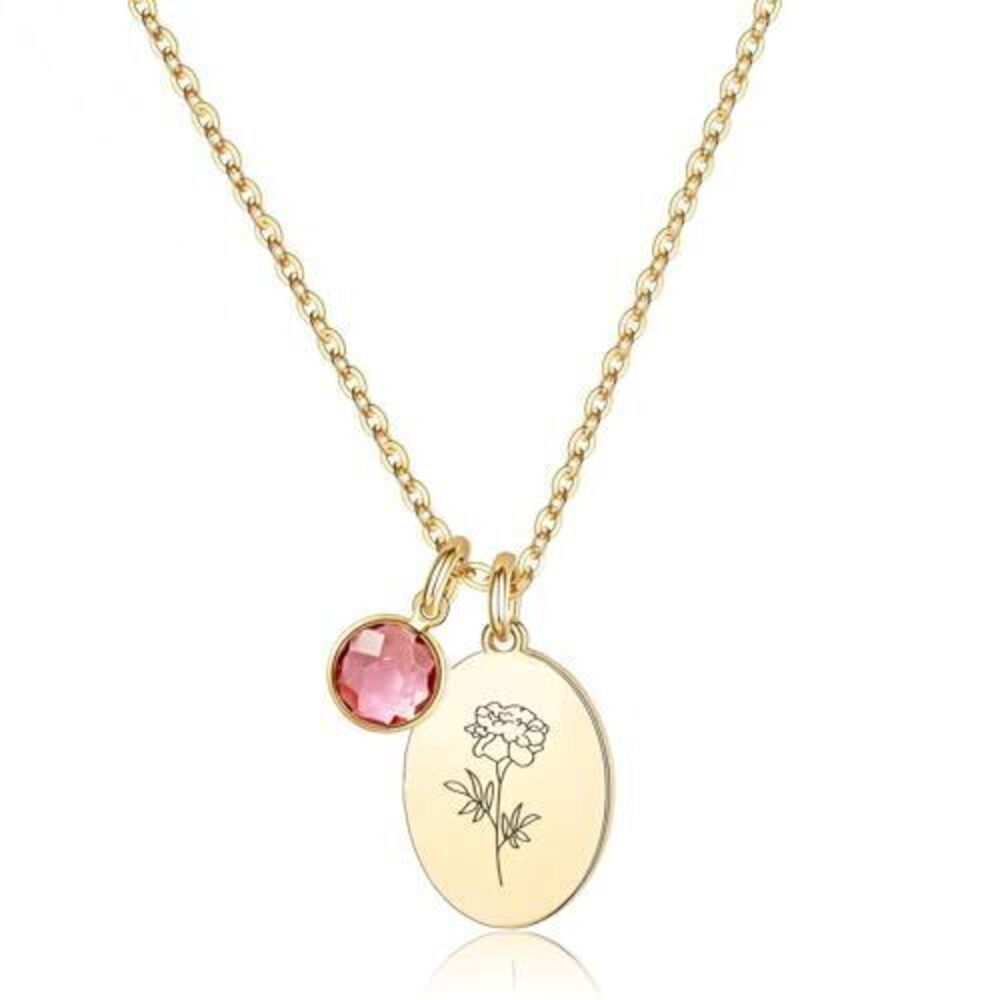 2357 Birth Flower Necklaces , 18K Gold Plated Dainty Birthstone Pendant
